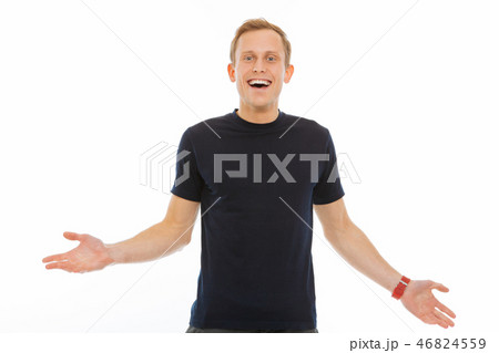 Happy cheerful young man feeling very positive 46824559