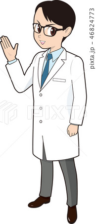 説明する白衣男性のイラスト素材