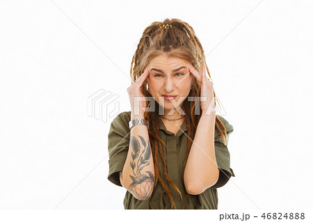 Depressed nice young woman touching her temples 46824888