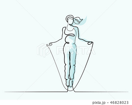 Happy jumping woman Continuous line drawing art 46828023
