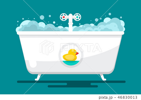 Bath. Vector Bathtube with Duck. Flat Bathroom. Bath. Vector Bathtube with Duck. Flat Bathroom. 46830013
