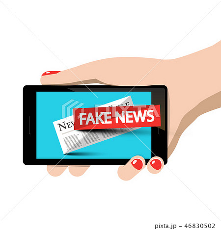 Fake News Symbol on Mobile Phone in Woman Hand 46830502