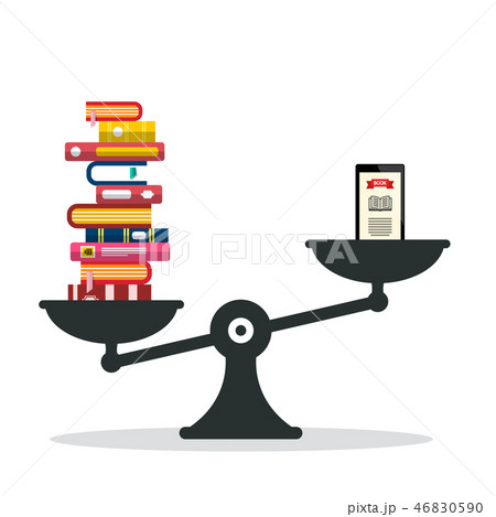 Heavy Books vs E-book Reader on Scales 46830590