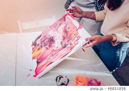 Top view of amazingly beautiful picture with marble painting 46831836