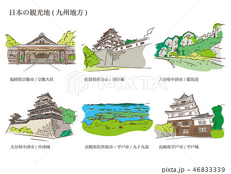 日本の観光地 九州地方 のイラスト素材