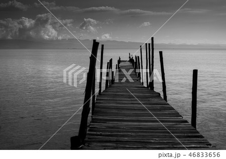 Black White Monochrome old wooden bridge 46833656