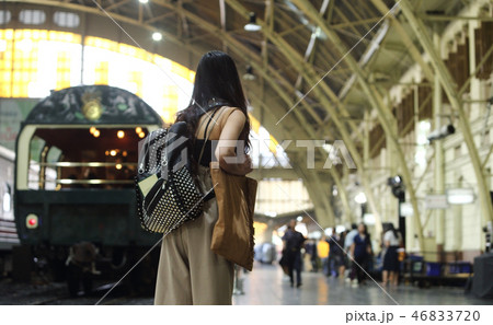woman travel alone by Train looking for station woman travel alone by Train looking for station 46833720