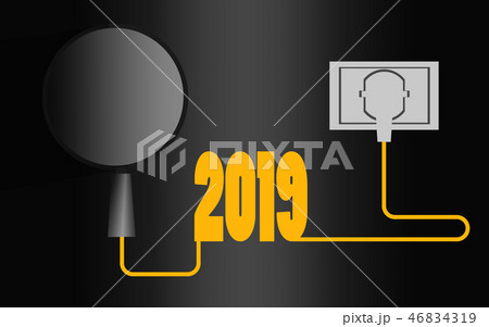 Magnifying glass and 2019 with plug at the end Magnifying glass and 2019 with plug at the end 46834319