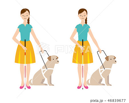 視覚障害者の女性と盲導犬のイラスト素材