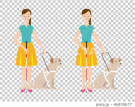 視覚障害者の女性と盲導犬 46839677