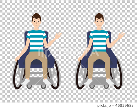 車椅子に乗って手を上げる男性 46839682