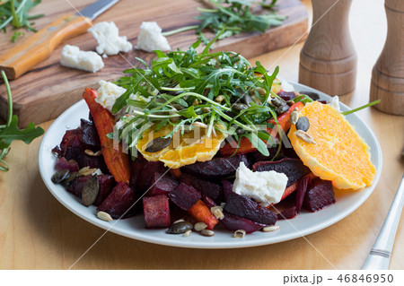 Vegetable salad with baked red beets and carrots Vegetable salad with baked red beets and carrots 46846950