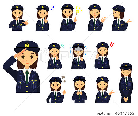 警察官 女性 色々な表情とポーズ セット 上半身のイラスト素材