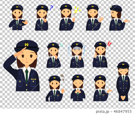 警察官 女性 色々な表情とポーズ セット 上半身のイラスト素材