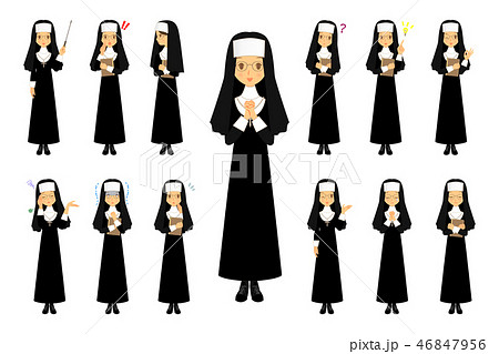 修道女 シスター 色々な表情とポーズ セット 全身のイラスト素材