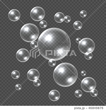 Realistic soap bubbles. White 3D soap sphere, clear shampoo bubble. Water ball with reflections 46849876