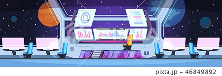 Spaceship interior. Nobody futuristic captain cabin inside. Space station future workplace 46849892