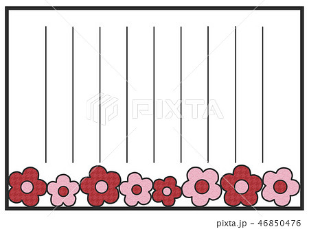赤とピンクの和柄花の横書き便箋のイラスト素材
