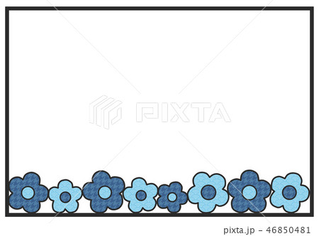 青と水色の和柄花のシンプルなフレームのイラスト素材