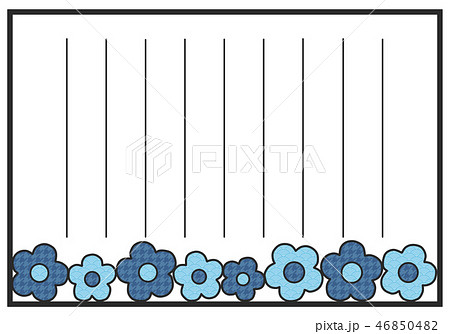 青と水色の和柄花の縦書き便箋のイラスト素材