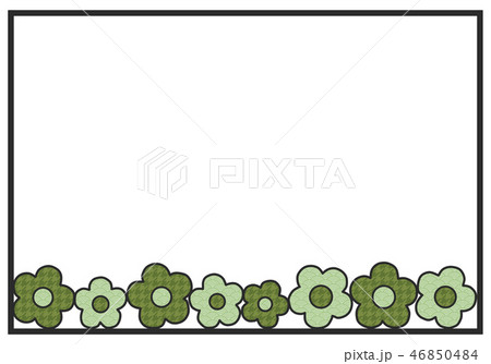 緑の和柄花のシンプルなフレームのイラスト素材