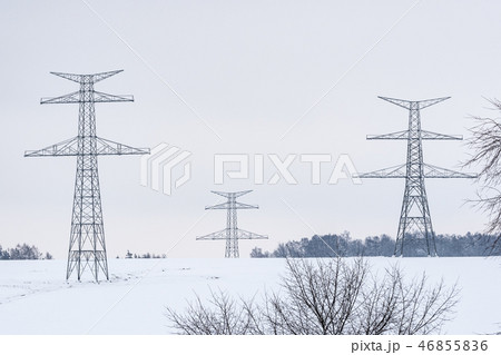 Construction of high voltage pylons in winter.  46855836