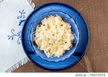 Sauerkraut in a blue bowl. Sauerkraut in a blue bowl. 46855839