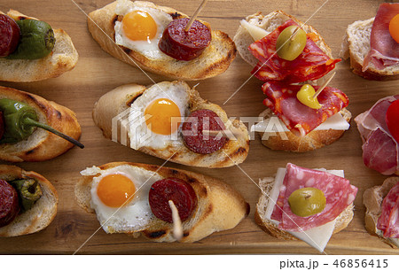 Tapas appetizers on table - view from above 46856415
