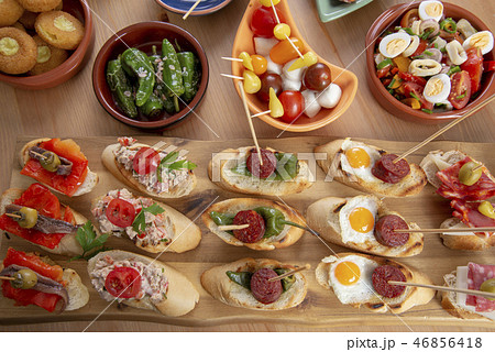 Tapas appetizers on table - view from above 46856418