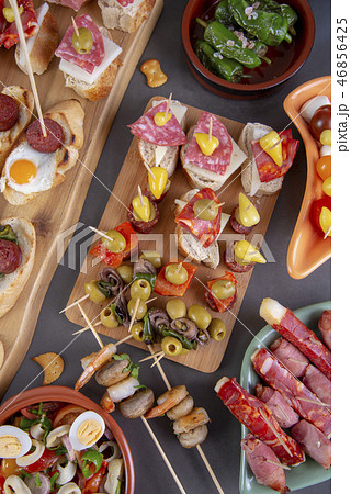 Tapas appetizers on table - view from above 46856425
