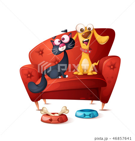 Cat and dog - cartoon illustration. Cat and dog - cartoon illustration. 46857641