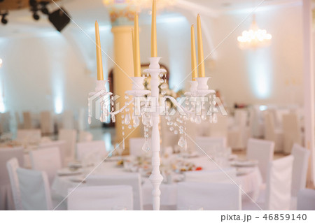 Decorated restaurant on the wedding day. Inside. Interiors 46859140