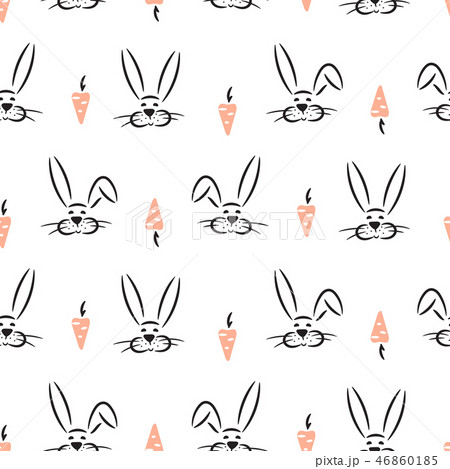 Seamless pattern with cute hand drawn rabbits and carrots. 46860185