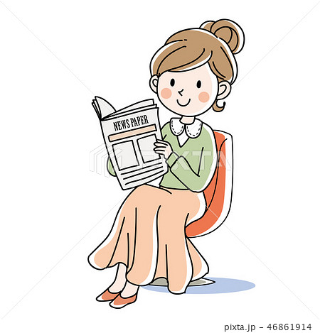 新聞を読む 女性のイラスト素材