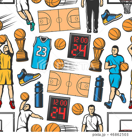 Basketball player, ball, trophy seamless pattern 46862503
