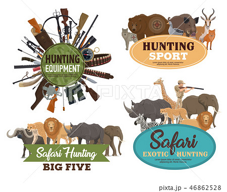 Hunting animals, hunter equipments and 