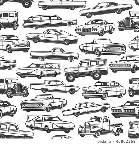 Vintage Cars And Auto Seamless Pattern Backgroundのイラスト素材
