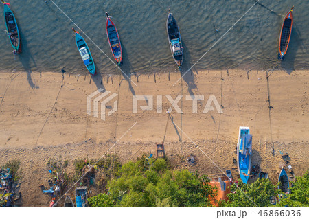 top view fishing boats on Rawai beach top view fishing boats on Rawai beach 46866036