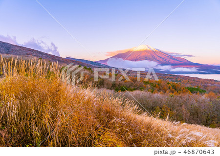 Beautiful fuji mountain in yamanakako or yamanaka lake Beautiful fuji mountain in yamanakako or yamanaka lake 46870643