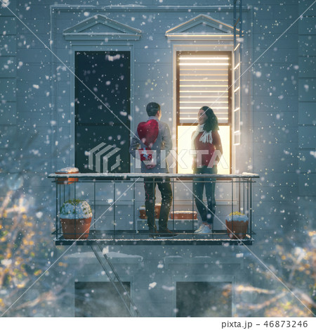 couple on balcony on Valentine's day 46873246