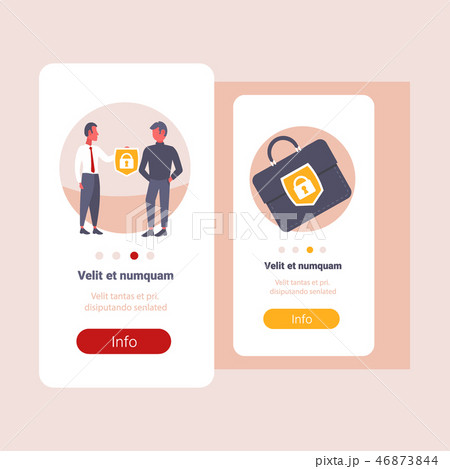 businessman boss giving security shield to colleague suitcase protection business briefcase safety 46873844