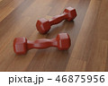 3d rendering dumbbell on the wooden floor, closeup, for fitness or weight related themes 46875956