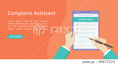 Complaint form on clipboard with hand landing page 46877225