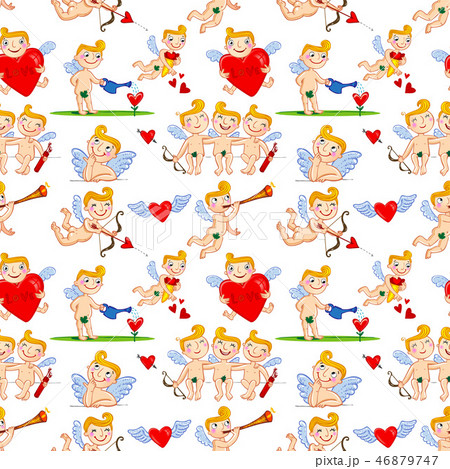 Seamless pattern with Funny cartoon cupids 46879747
