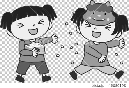 豆まき 節分 子供 かわいい 楽しい イラストのイラスト素材