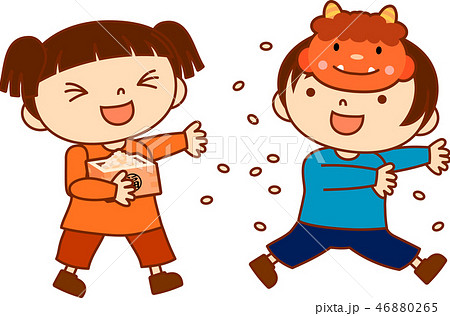 豆まき 節分 子供 かわいい 楽しい イラストのイラスト素材