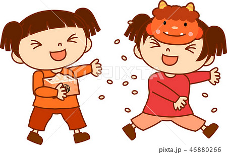 豆まき 節分 子供 かわいい 楽しい イラストのイラスト素材