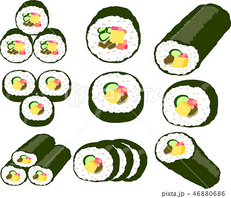 恵方巻き 海苔巻き 節分 豆まき 日本食 2月 イラスト セットのイラスト