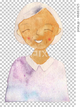 手描き あたたかみのある 水彩 人物 シニア 女性 口開く のイラスト素材