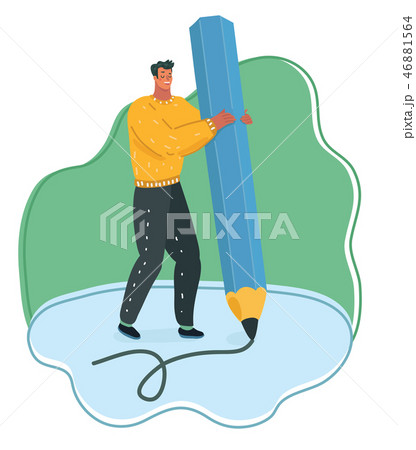 Man with big pencil write line letter. Man with big pencil write line letter. 46881564